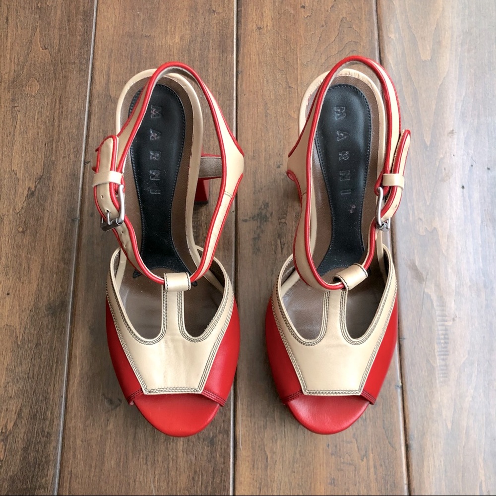 MARNI RETRO 40’s INSPIRED RED & TAUPE PLATFORMS